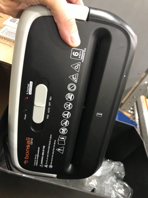 Photo 1 of Bonsaii Paper Shredder for Home Use,6-Sheet Crosscut Paper and Credit Card Shredder for Home Office,Home Shredder with Handle for Document,Mail,Staple,Clip-3.4 Gal Wastebasket(C237-B) 6-Sheet Cross Cut
