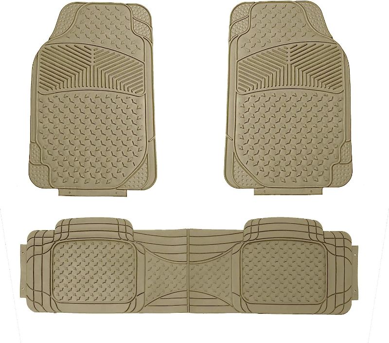 Photo 1 of Automotive Floor Mats Tan Solid Beige ClimaProof all season protection Universal Fit for most Cars, SUVs, and Trucks (Full Set Semi-Custom Premium, 3pc) FH Group F11307BEIGE