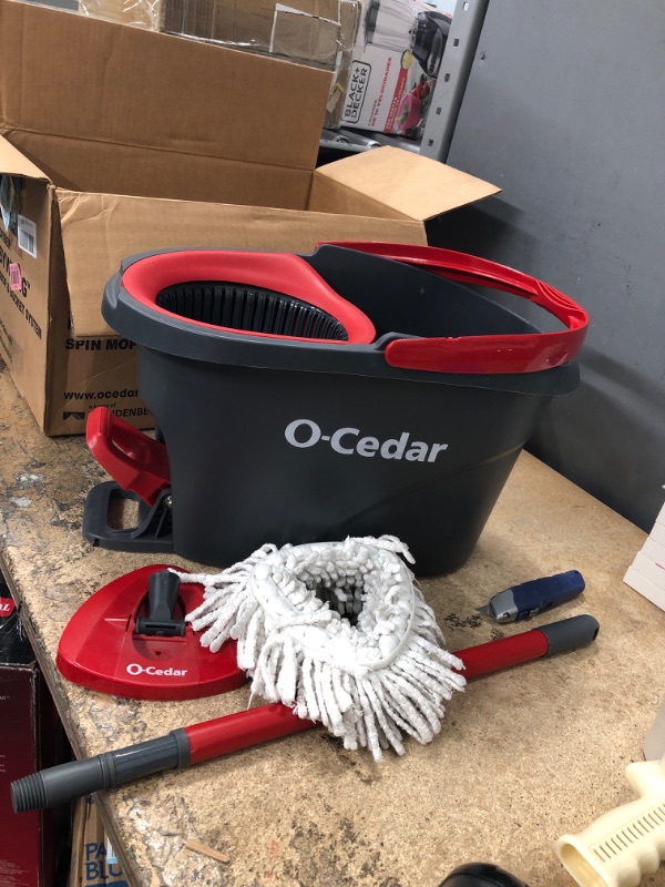 Photo 3 of **USED**
O-Cedar EasyWring Microfiber Spin Mop, Bucket Floor Cleaning System, Red, Gray