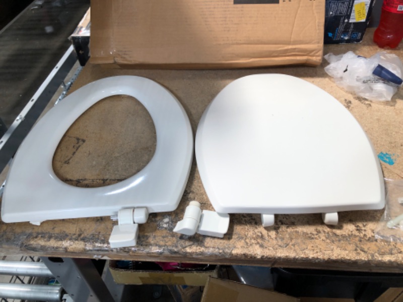 Photo 4 of **DAMAGE**
***PARTS ONLY***
Mayfair 1847SLOW 000 Kendall Slow-Close, Removable Enameled Wood Toilet Seat That Will Never Loosen, 1 Pack ELONGATED - Premium Hinge, White White ELONGATED Toilet Seat