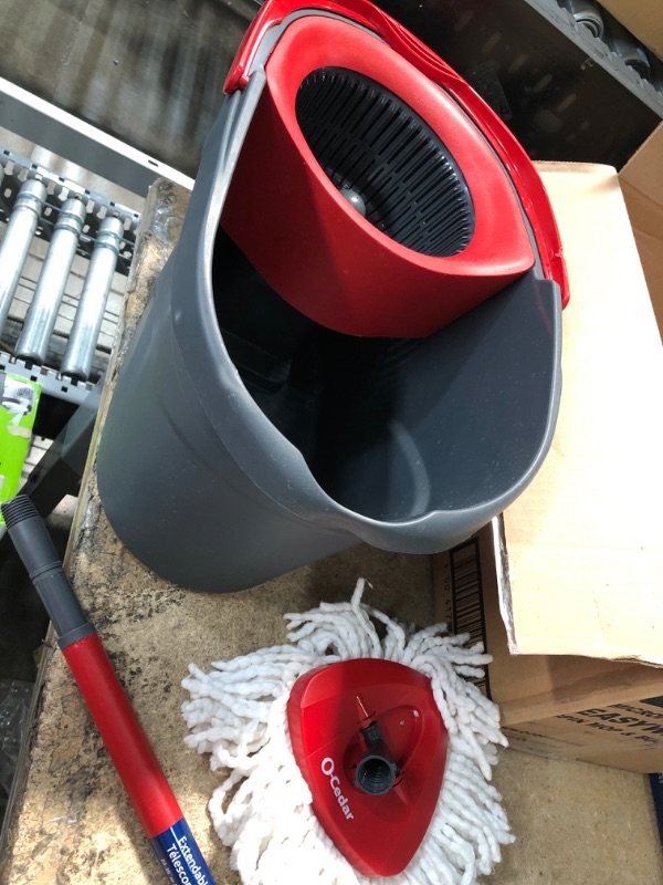 Photo 3 of **USED**
O-Cedar EasyWring Microfiber Spin Mop, Bucket Floor Cleaning System, Red, Gray