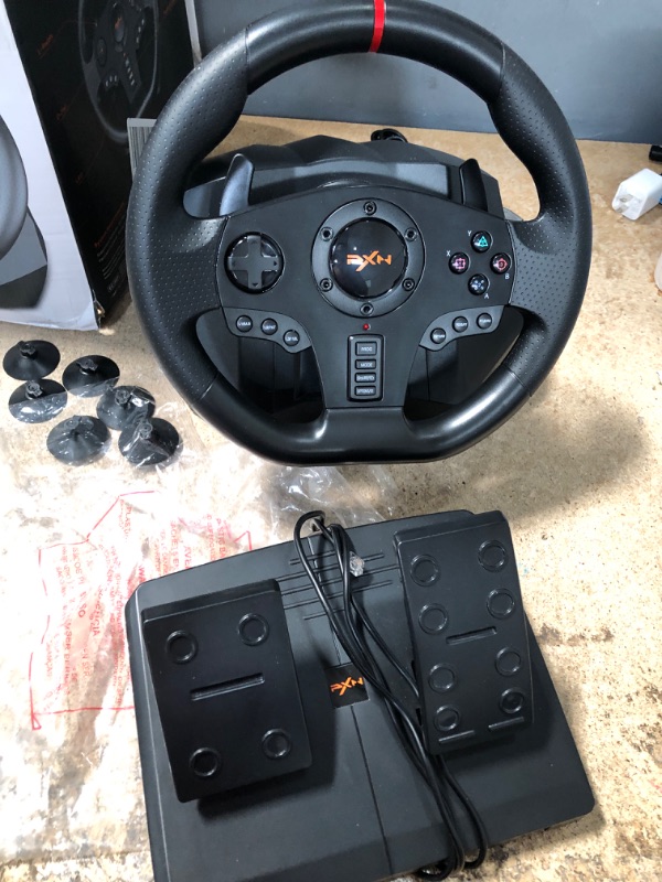 Photo 7 of Gaming Racing Wheel, PXN V900 270/900 Degree Competition Racing Steering Wheel with Audio Function & with Pedal, Suitable for PC, PS3, PS4, Xbox One, Xbox Series S/X, Nintendo Switch. Black