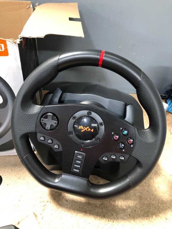 Photo 2 of Gaming Racing Wheel, PXN V900 270/900 Degree Competition Racing Steering Wheel with Audio Function & with Pedal, Suitable for PC, PS3, PS4, Xbox One, Xbox Series S/X, Nintendo Switch. Black