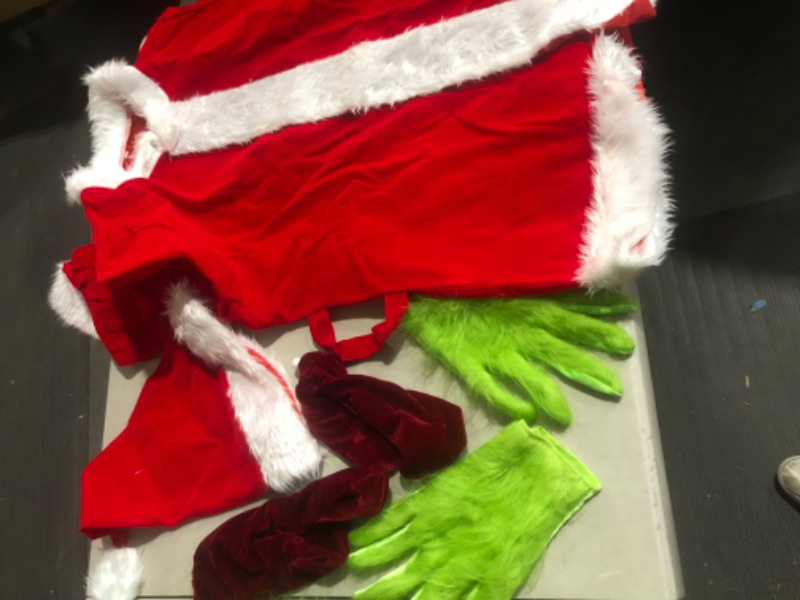 Photo 4 of **NONREFUNDABLE**DAMAGED**FOR PARTS OR REPAIR**
Afoxsos Christmas Green Monster Costume Mask is a bit torn - 7PCS Adult Santa Suit Set Santa Claus Outfit (Including Mask) X-Large Furry