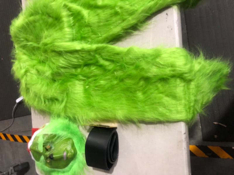 Photo 5 of **NONREFUNDABLE**DAMAGED**FOR PARTS OR REPAIR**
Afoxsos Christmas Green Monster Costume Mask is a bit torn - 7PCS Adult Santa Suit Set Santa Claus Outfit (Including Mask) X-Large Furry