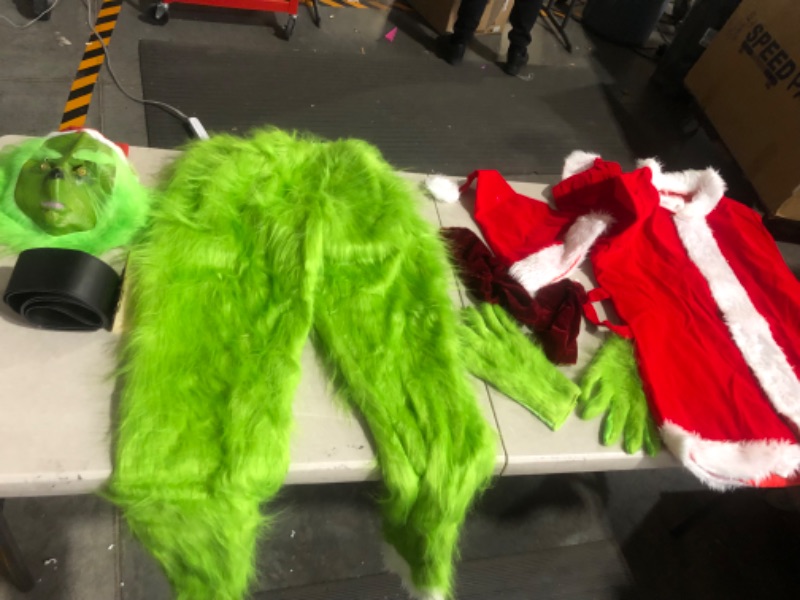 Photo 3 of **NONREFUNDABLE**DAMAGED**FOR PARTS OR REPAIR**
Afoxsos Christmas Green Monster Costume Mask is a bit torn - 7PCS Adult Santa Suit Set Santa Claus Outfit (Including Mask) X-Large Furry