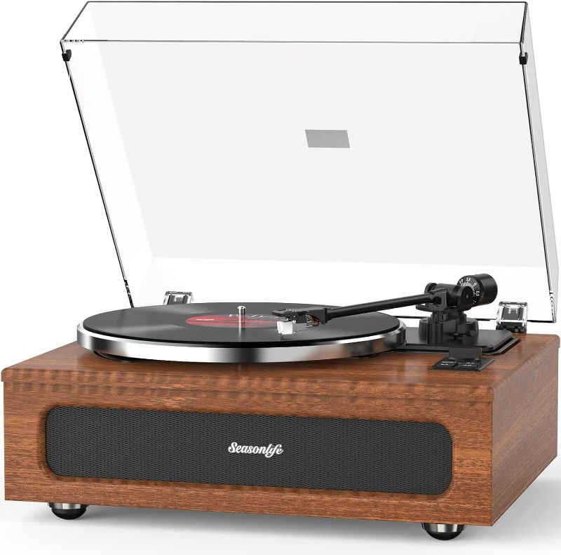 Photo 1 of (READ FULL POST) LP&No.1 Record Player, Wireless Turntable with Stereo Bookshelf Speakers,Vinyl Record Player,Support Bluetooth,Auto-Stop.Walnut Wood Dark Walnut
