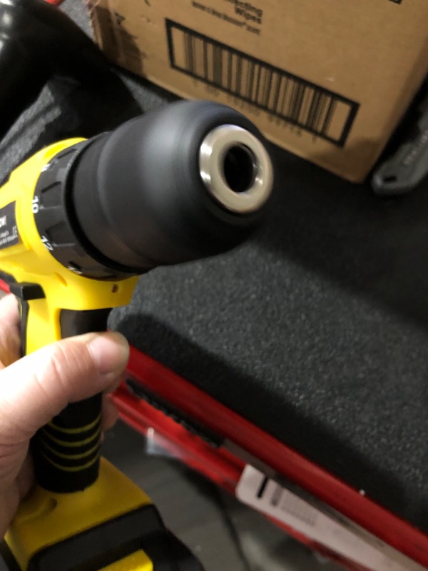 Photo 5 of (JUST ONE DRILL) Jar-Owl 21V Cordless Drill, 350 in-lb Torque, 0-1350RMP Variable Speed, 10MM 3/8'' Keyless Chuck, 18+1 Clutch, 1.5Ah Li-Ion Battery & Charger for Home Tool Kit - Black & Yellow
