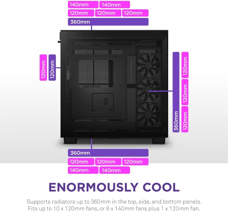 Photo 4 of (READF FULL POST) NZXT H9 Flow Dual-Chamber ATX Mid-Tower PC Gaming Case – High-Airflow Perforated Top Panel – Tempered Glass Front & Side Panels – 360mm Radiator Support – Cable Management – Black Black H9 Flow