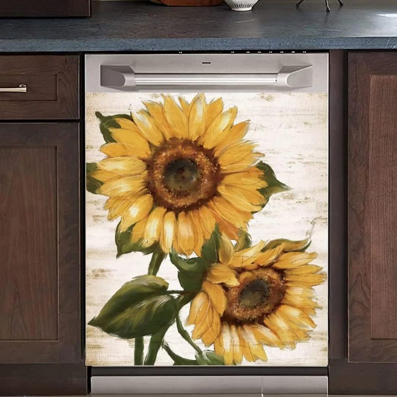 Photo 1 of (READ FULL POST) Retro Sunflower Kitchen Sticker Decor Dishwasher Cover Magnet, You are My Sunshine Dish Washer Door Panel Decal Magnetic, Refrigerator Magnet Decal Decor, Magnetic 23"x26"INCH
