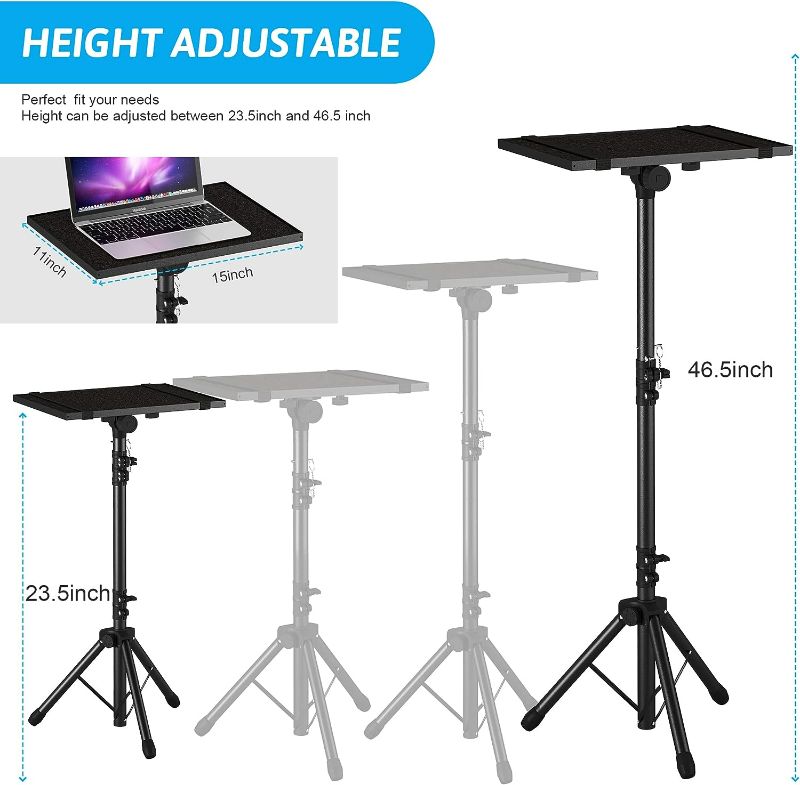 Photo 3 of (READ FULL POST) Projector Stand Tripod Adjustable, Laptop Tripod Stand Height From 23.5 to 46.5 inches with Gooseneck Phone Holder, Laptop Floor Stand for Office, Home, Stage, Studio, DJ Racks Holder Mount Upgraded 23.5“-46.5”