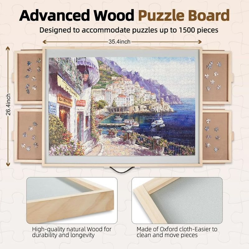 Photo 3 of **NON-REFUNDABLE**NO RETURNS**PARTS ONLY*** (READ FULL POST) ALL4JIG 2-in-1 Tilting & Rotating Puzzle Board for Adults Gifts, Wooden Jigsaw Puzzle Table with 4 Drawers, Portable Puzzle Table with Lazy Susan and Cover, 26.4" x 34.4" for 1500 Pieces