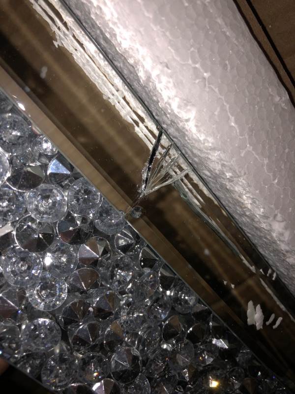 Photo 3 of ***DAMAGED - CHIPPED AND CRACKED - SEE PICTURES***
 MUAUSU Crystal Crush Diamond Mirror 46.5"x30.6" Rectangular Silver Mirrors for Wall Decor Large Decorative Wall Mirror for Living Room Bedroom Silver46.4"×30.65"