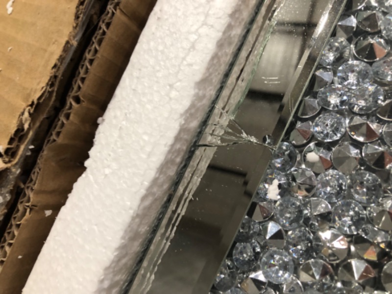 Photo 5 of ***DAMAGED - CHIPPED AND CRACKED - SEE PICTURES***
 MUAUSU Crystal Crush Diamond Mirror 46.5"x30.6" Rectangular Silver Mirrors for Wall Decor Large Decorative Wall Mirror for Living Room Bedroom Silver46.4"×30.65"