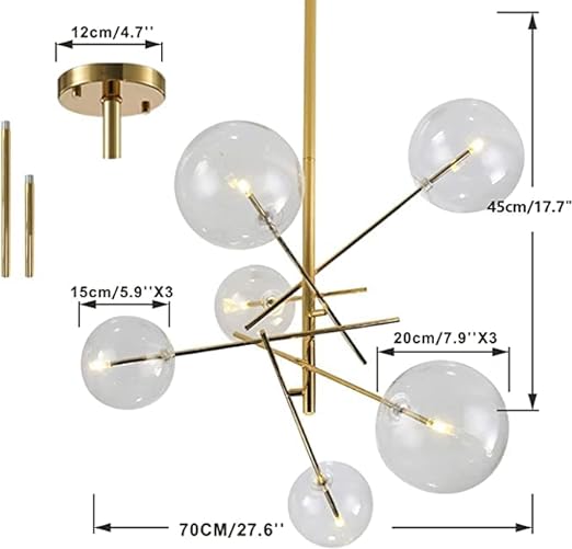 Photo 4 of (READ FULL POST) KCO Lighting Sputnik Chandelier 6-Light Gold Metal Ceiling Pendant Light Fixtures with Clear Glass Shade for Bedroom Living Room