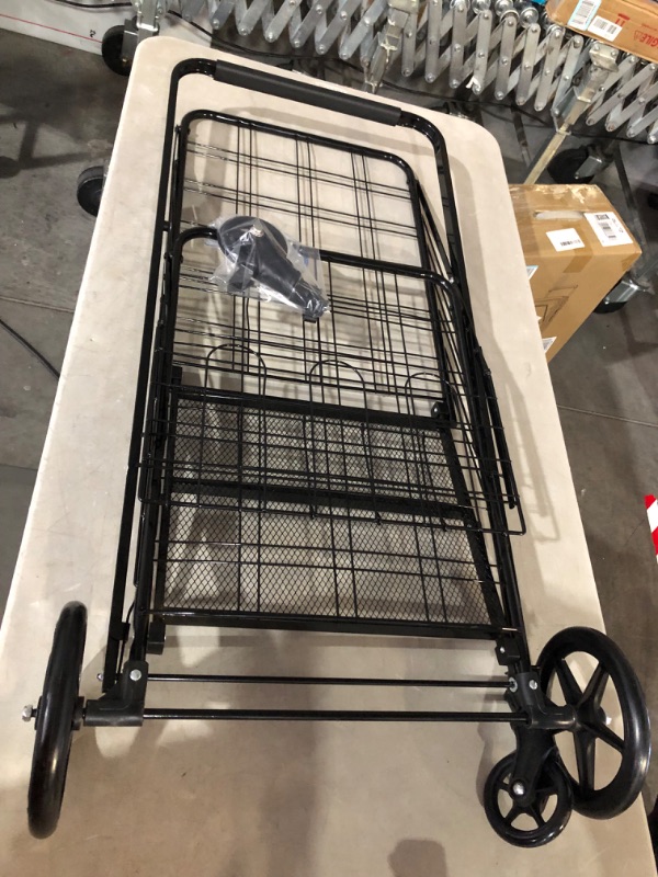 Photo 1 of ***THE WHEEL BRACKET IS BROKEN IN HALF***
Shopping Cart, 350 lbs Black Super Capacity Grocery Cart on Wheels Jumbo Double Basket Folding Shopping Cart with 360° Rolling Swivel Wheels Utility Shopping Carts for Groceries Luggage Laundry M-jumbo (XL)