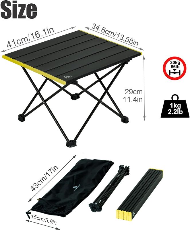 Photo 3 of (READ FULL POST) iClimb Ultralight Compact Camping Alu. Folding Table with Carry Bag, Two Size (Black - S) Black Small