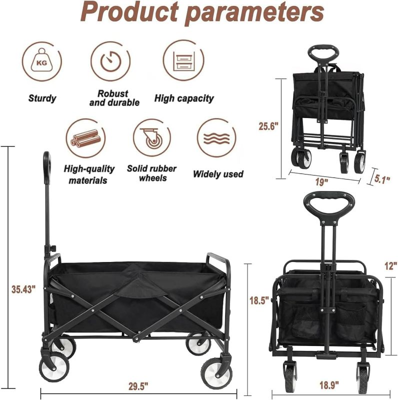 Photo 3 of (NON-REFUNDABLE) Collapsible Folding Wagon, Outdoor Utility Wagon, Wagon Cart Heavy Duty Foldable with 360° Rotation Wheels (Black)