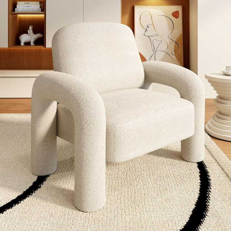 Photo 1 of (NON-REFUNDABLE) Modern Sherpa Accent Chair, Teddy Upholstered Arm Single Sofa, Cozy Fluffy Reading Chair for Living Room, Bedrooms, Corner (White)