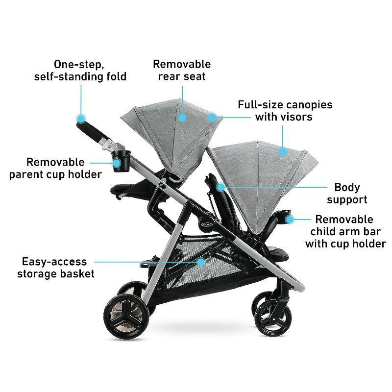 Photo 4 of (READ FULL POST) Graco Ready2Grow LX 2.0 Double Stroller Features Bench Seat and Standing Platform Options, Clark "w/ Added Body Support Cushion" Clark