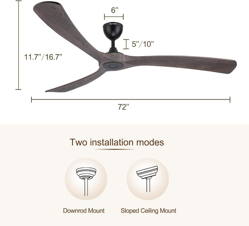 Photo 4 of (NON-REFUNDABLE) Ovlaim 72 Inch Silent DC Motor Wood Ceiling Fan Light and Remote Control, 3 Blades Large Indoor Outdoor Ceiling Fan for Large Living Room Garage Modern