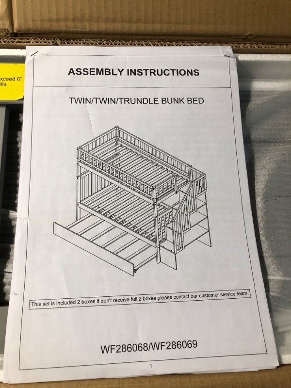 Photo 3 of **NONREFUNDABLE**FOR PARTS OR REPAIR**SEE NOTES**
P PURLOVE Twin Over Twin Bunk Bed with Trundle and Storage with Stairways for Boys Girls No Box Spring Need (Gray) Twin with Trundle Grey