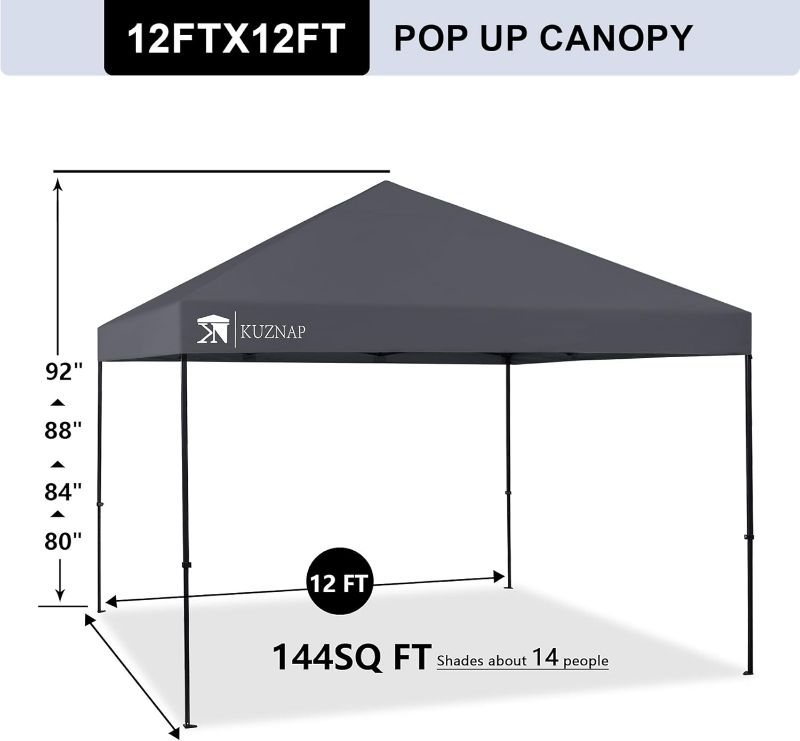 Photo 6 of (READ FULL POST) 12’x12’ Pop up Canopy Tent Patented EZ Set up Instant Outdoor Canopy with Wheeled Carry Bag Bonus 4 Weight Sandbags, 8 Stakes and 4 Ropes