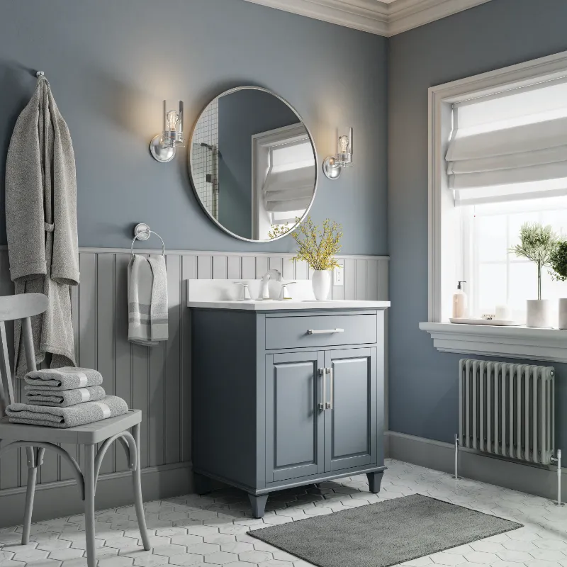 Photo 1 of allen + roth Brookview 36-in Slate Blue Undermount Single Sink Bathroom Vanity with Carrara Engineered Marble Top