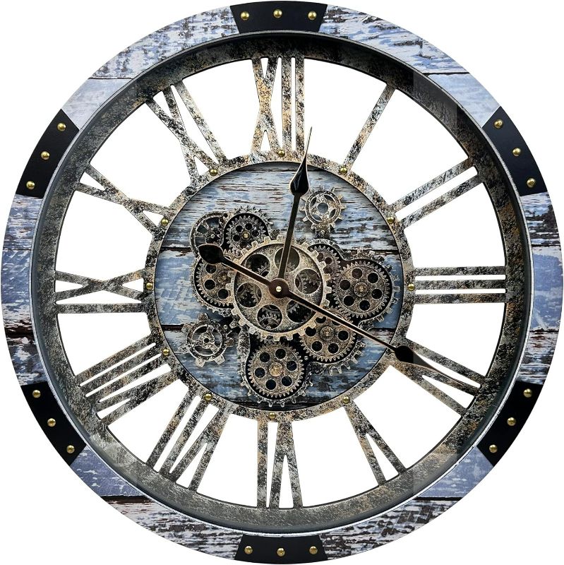 Photo 1 of (NON-REFUNDABLE) DORBOKER 30'' Large Wall Clock Real Moving Gears Oversized Industrial Solid Wood Rusic Farmhouse Clocks for Living Room Wall Decor Home Office, 30 inch 76cm, Brown and Vintage Bronze 30 inch Vintage Brown (STYLE VARYS SEE PHOTOS) 