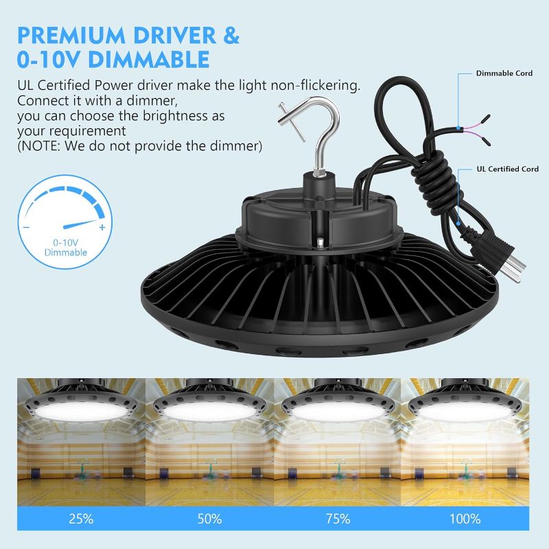 Photo 7 of (READ FULL POST) 300W UFO LED High Bay Light 45,000LM Alternative 1250W MH/HPS UL Certified LED Driver 0-10V Dimmable 5000K High Bay Led Lights Shop Warehouse Factory
