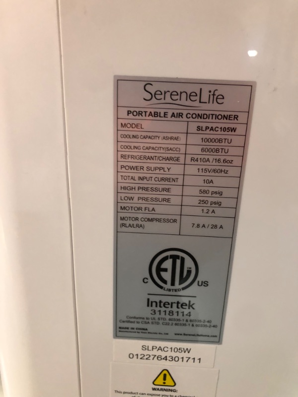 Photo 5 of ***USED - NO PACKAGING - SEE COMMENTS***
SereneLife Small Air Conditioner Portable 10,000 BTU with Built-in Dehumidifier - Portable AC unit for rooms up to 450 sq ft - WiFi app + Remote Control, Window Mount Exhaust Kit 10,000 BTU + WiFi App