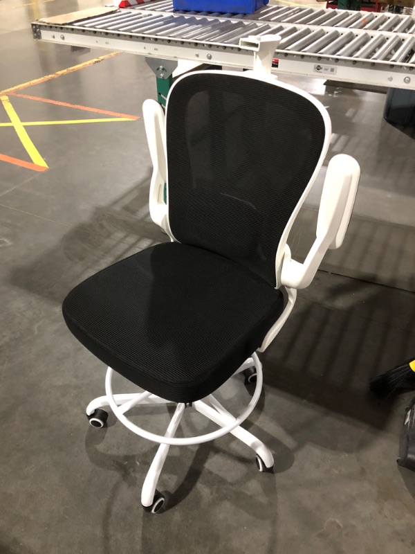 Photo 2 of ***USED - PREVIOUSLY ASSEMBLED - NO PACKAGING - SEE PICTURES - PARTS LIKELY MISSING***
Office Drafting Chair, Tall Office Chair with 3D Lumbar & Head Support, Ergonomic Mesh Standing Desk Chair with Footring, Comfy Extended High Desk Chair with Flip-Up Ar