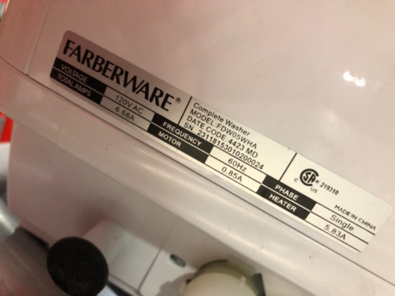 Photo 7 of ***USED - DAMAGED - UNTESTED - SEE COMMENTS***
Farberware Portable Countertop Dishwasher with 5-Liter Built-in Water Tank - 5-Program System for Home, RV, and Apartment - Wash Dishes, Glass, and Baby Products