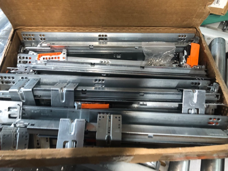 Photo 2 of Blum 563H5330B 21" Tandem Drawer Slides Plus Blumotion Complete Kit. with Runners 563H, Locking Devices, Rear Mounting Brackets and Screws (for Face Frame Or Frameless Application), Zinc (Pack of 6) 21" Set of 6