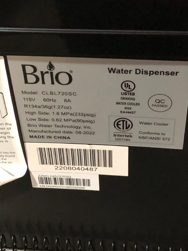 Photo 3 of ***DAMAGED - DENTS - POWERS ON - UNABLE TO TEST FURTHER***
Brio Moderna Bottom Load Water Cooler Dispenser - Tri-Temp, Adjustable Temperature, Self-Cleaning, Touch Dispense, Child Safety Lock, Holds 3 or 5 Gallon Bottles, Digital Display and LED Light Sta