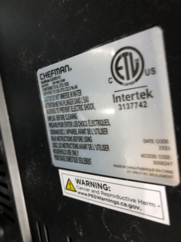 Photo 4 of ***POWERS ON - UNABLE TO TEST FURTHER***
Chefman Air Fryer Oven - 12-Quart 6-in-1 Rotisserie Oven and Dehydrator, 12 Presets