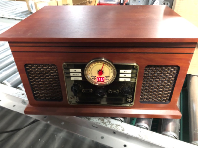 Photo 3 of Victrola Nostalgic 6-in-1 Bluetooth Record Player & Multimedia Center with Built-in Speakers - 3-Speed Turntable, CD & Cassette Player, FM Radio | Wireless Music Streaming | Mahogany Mahogany Entertainment Center