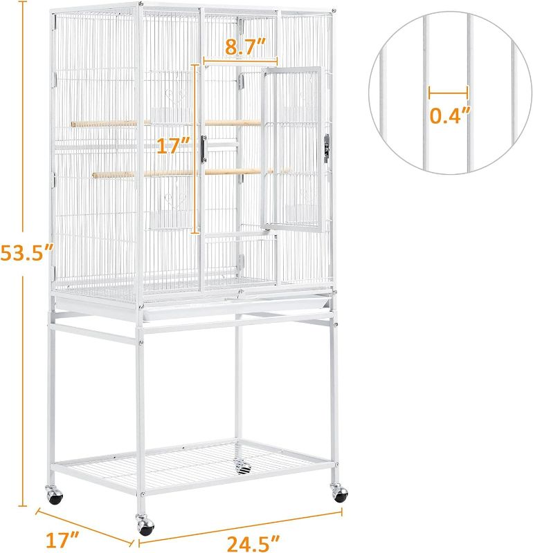 Photo 4 of (READ NOTES) Yaheetech 54" Large Flight Bird Cage for Parrots Macaw Cockatiels Sun Parakeets Lovebird Green Cheek Conures African Grey Small Quaker Amazon Parrots with Rolling Stand, White 54inch White