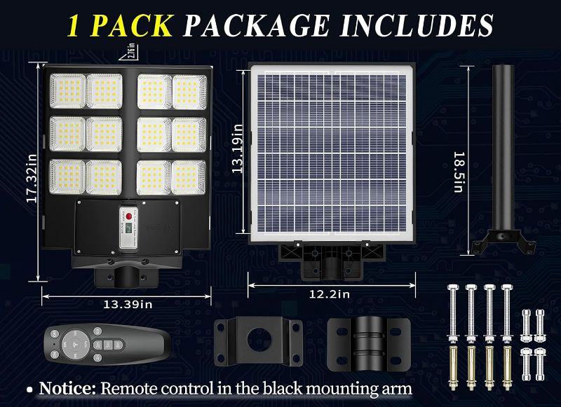 Photo 4 of (READ NOTES) Gefolly 600W Solar Street Light Outdoor, 60000LM Parking Lot Light Commercial 6500K Dusk to Dawn 