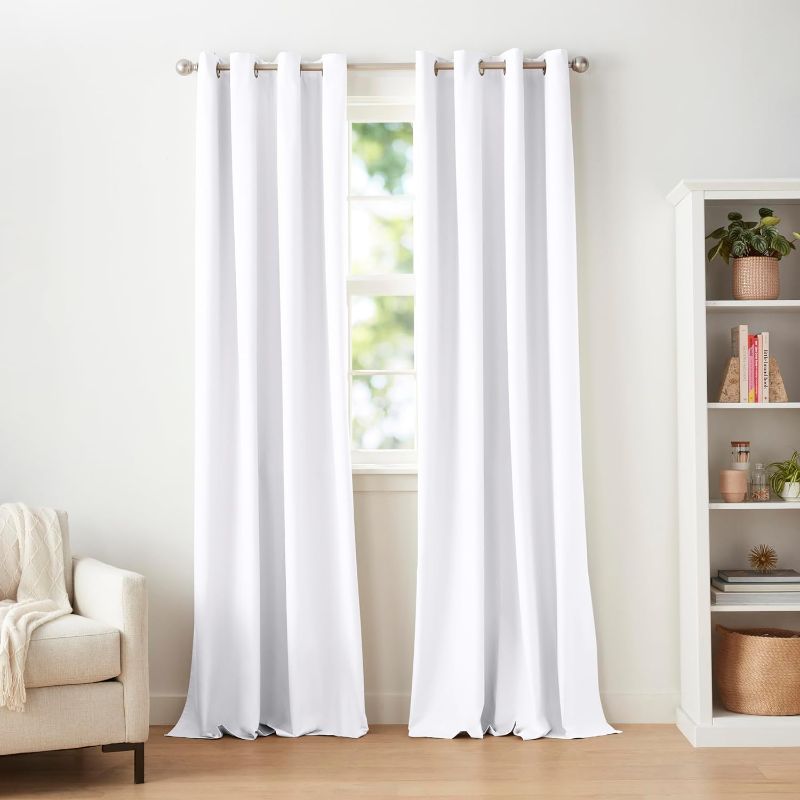 Photo 1 of 
Amazon Basics Room Darkening Blackout Window Curtain with Grommets, 52 x 96 Inches, White - Set of 2