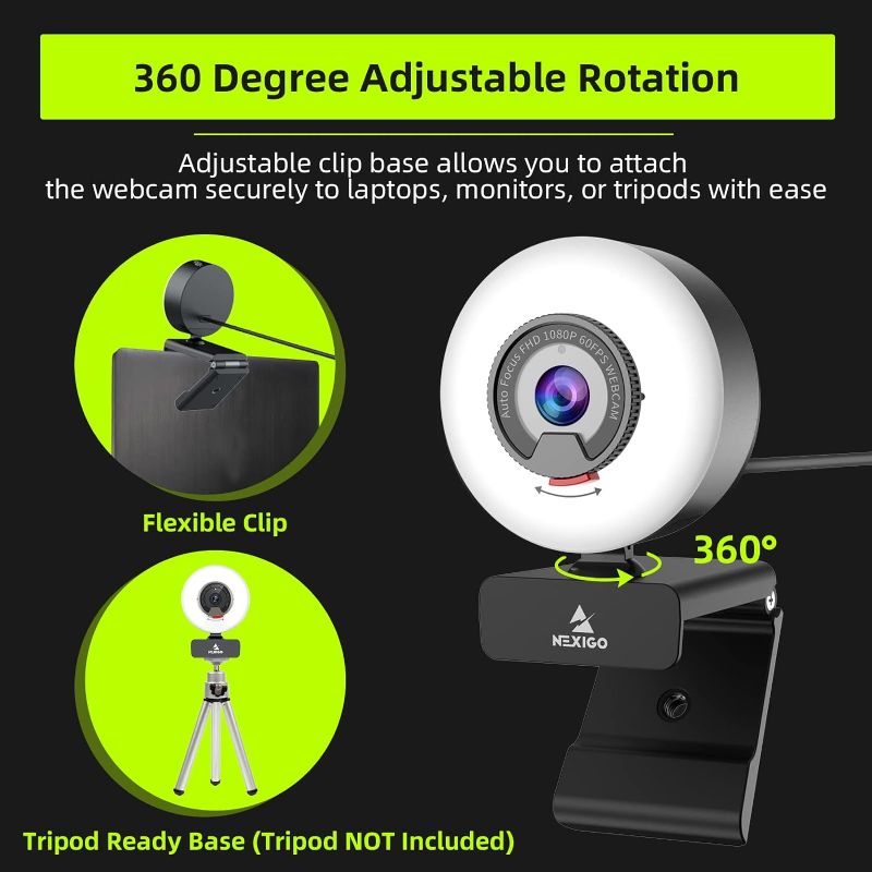 Photo 3 of NexiGo N960E 1080P 60FPS Webcam with Light, Software Included, Fast AutoFocus, Built-in Privacy Cover, USB Web Camera, Dual Stereo Microphone, for Zoom Meeting Skype Teams Twitch