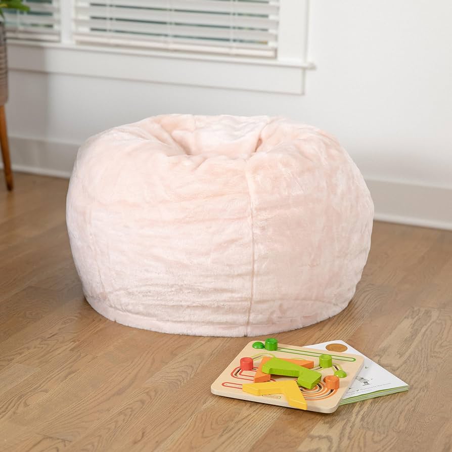 Photo 1 of *SIM TO STOCK* Small Bean Bag Chair for Kids and Teens, Set of 1, Blush Furry