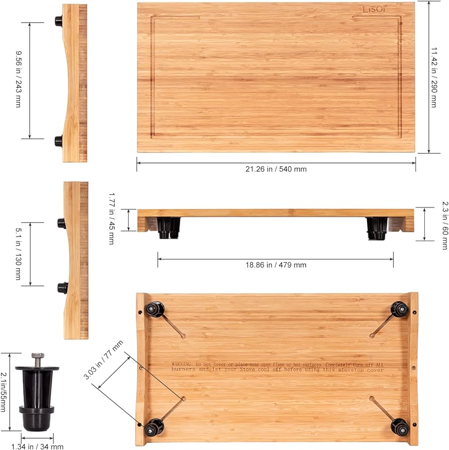 Photo 1 of *SIM TO STOCK* Bamboo Stovetop Cover&Countertop Cutting Board with Adjustable Legs