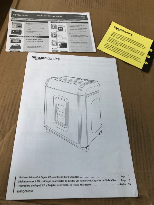 Photo 1 of **PARTS ONLY** Amazon Basics Credit Card Shredder & Paper Shredder