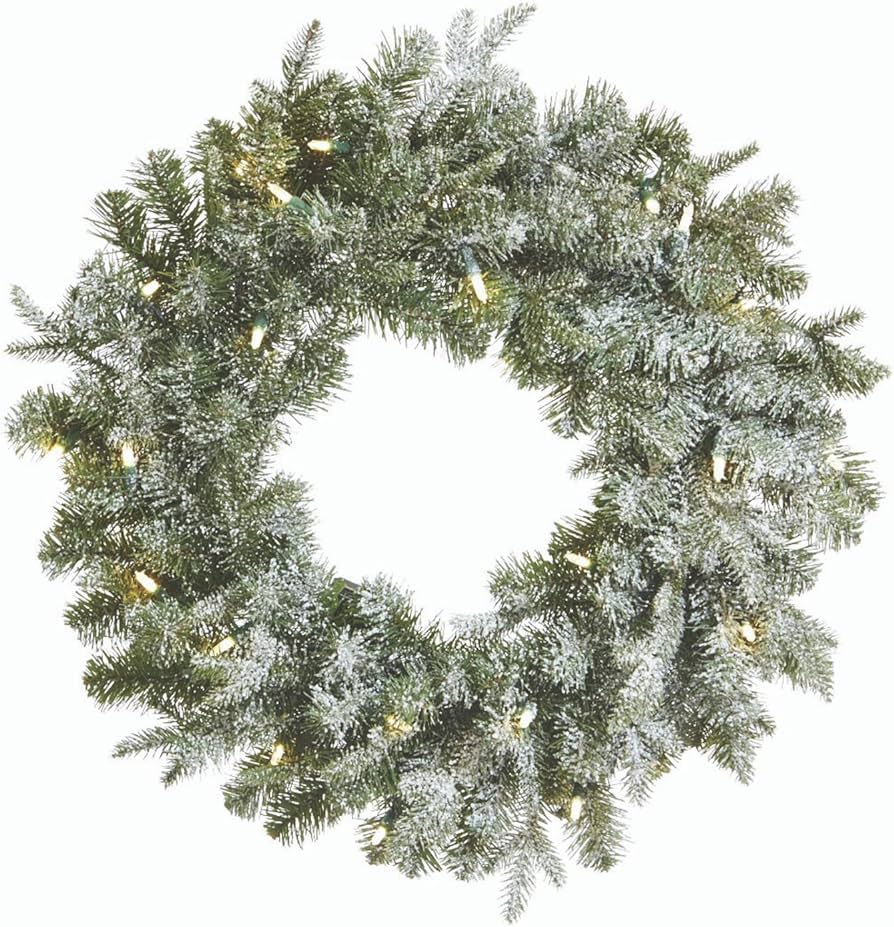 Photo 1 of *SIM TO STOCK* Pre-lit 24-Inch LED Frosted Fir Christmas Wreath with Battery Operated Lights