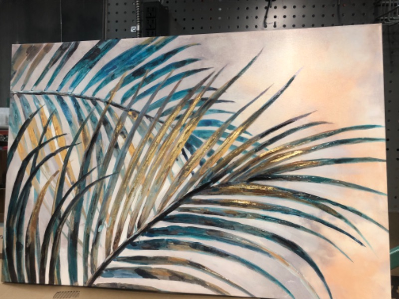 Photo 2 of (1 PAINTING ONLY) ARTISTIC PATH Palm Leaves Canvas Wall Art: Tropical Leaf Artwork Picture Painting