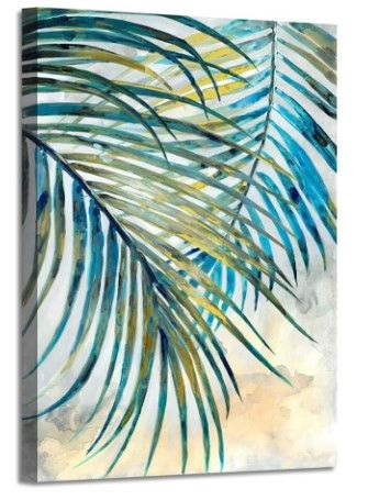 Photo 1 of (1 PAINTING ONLY) ARTISTIC PATH Palm Leaves Canvas Wall Art: Tropical Leaf Artwork Picture Painting