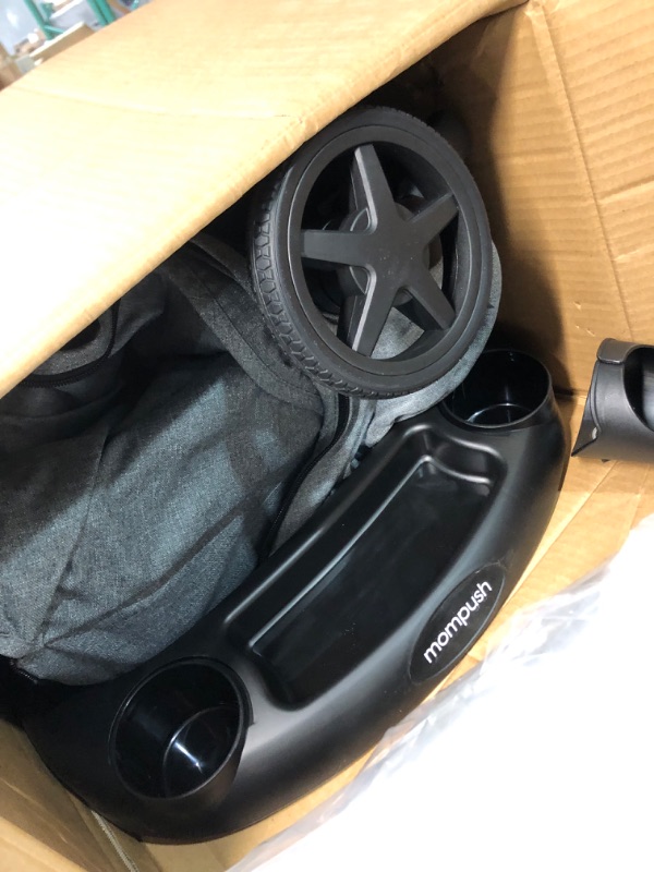 Photo 1 of Mompush Lithe V2 Lightweight Stroller + Snack Tray, Ultra-Compact Fold & Airplane Ready Travel Stroller, Near Flat Recline Seat, Cup Holder, Raincover & Travelbag Included Grey