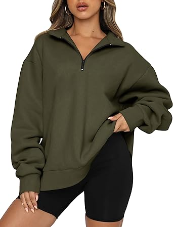 Photo 1 of EFAN Womens Oversized Half Zip Pullover Long Sleeve Sweatshirt Quarter Zip Trendy Hoodie Ouffits Teen Girls Fall Y2K Clothes