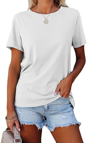 Photo 1 of ORANDESIGNE Women's Color Block Short Sleeve T Shirts Casual Crew Neck Tops Basic Summer Loose Fit Tees